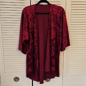 Velvet Kimono Cardigan in Rich Burgundy